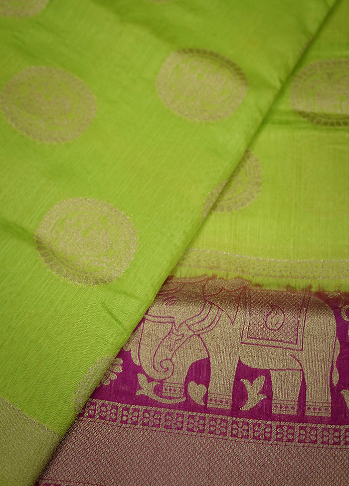 Green Dupion Silk Saree With Blouse Piece - Indian Silk House Agencies