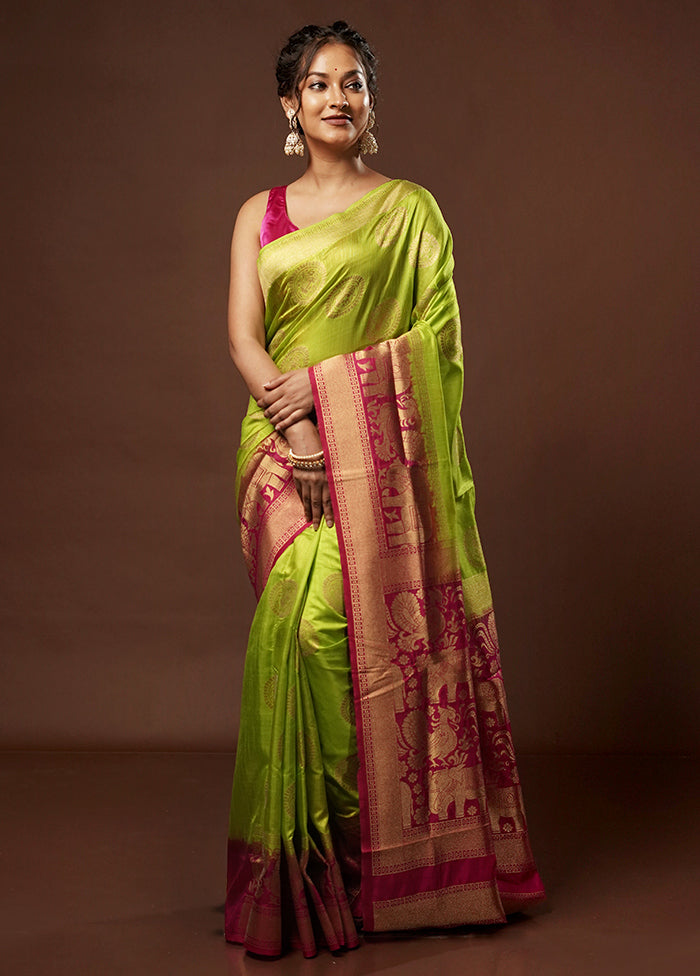 Green Dupion Silk Saree With Blouse Piece - Indian Silk House Agencies