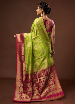 Green Dupion Silk Saree With Blouse Piece - Indian Silk House Agencies