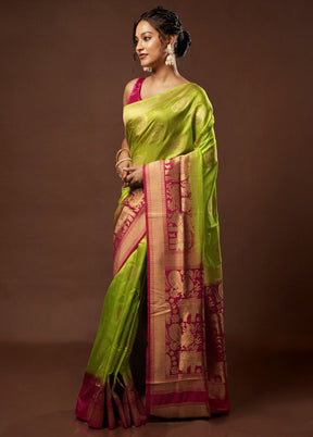 Green Dupion Silk Saree With Blouse Piece - Indian Silk House Agencies