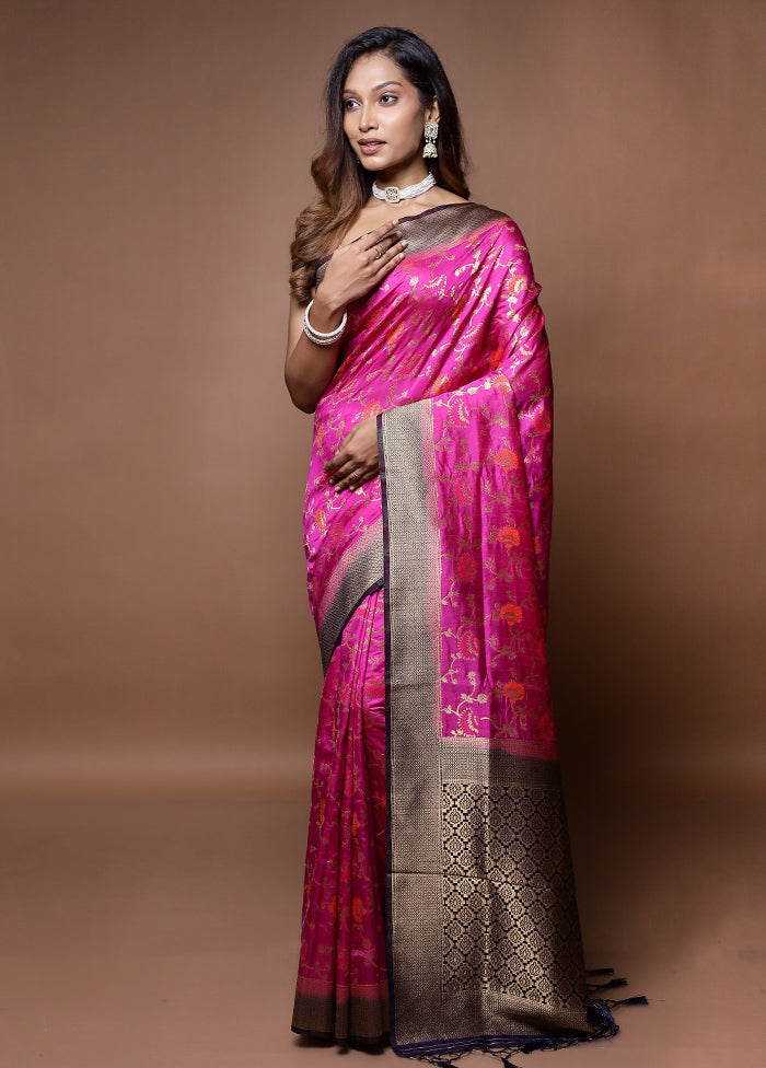 Pink Dupion Silk Saree With Blouse Piece