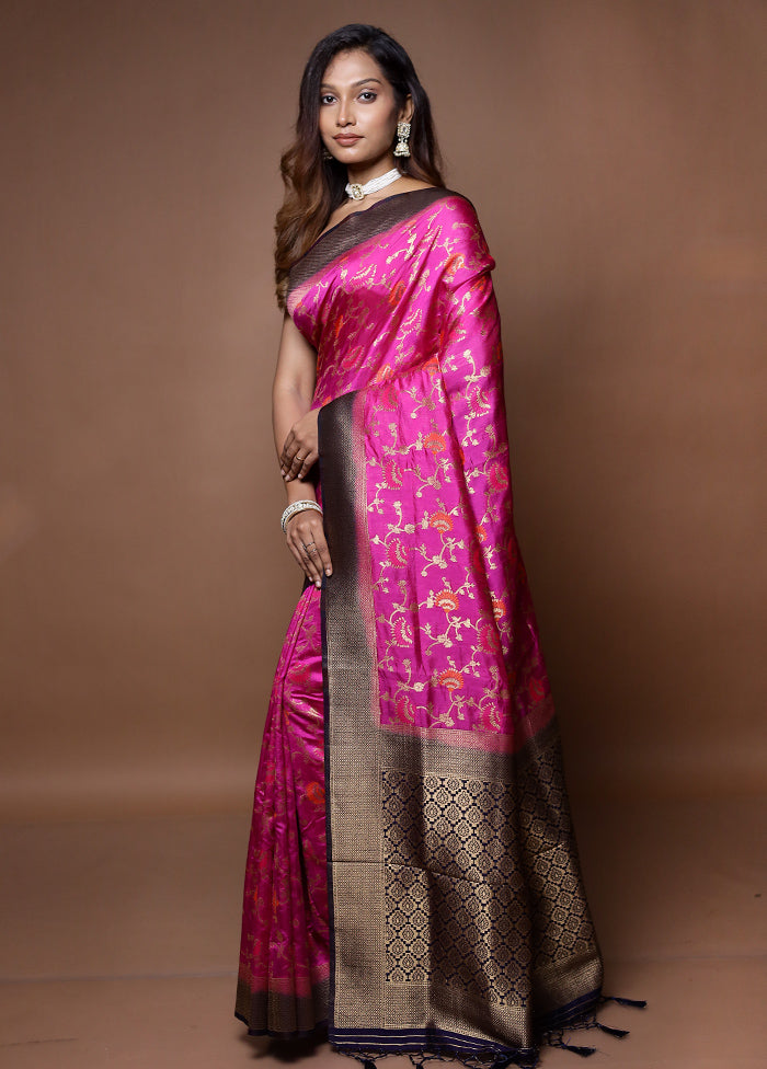 Pink Dupion Silk Saree With Blouse Piece