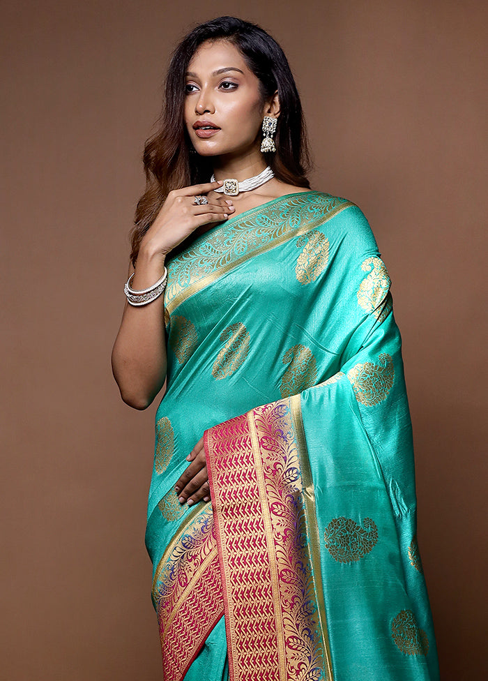 Blue Dupion Silk Saree With Blouse Piece