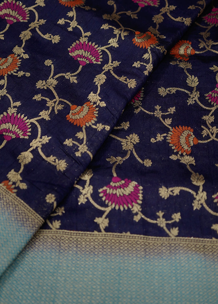 Blue Dupion Silk Saree With Blouse Piece - Indian Silk House Agencies