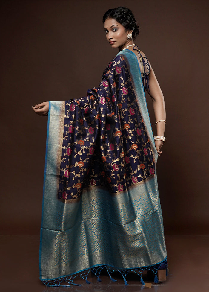 Blue Dupion Silk Saree With Blouse Piece - Indian Silk House Agencies