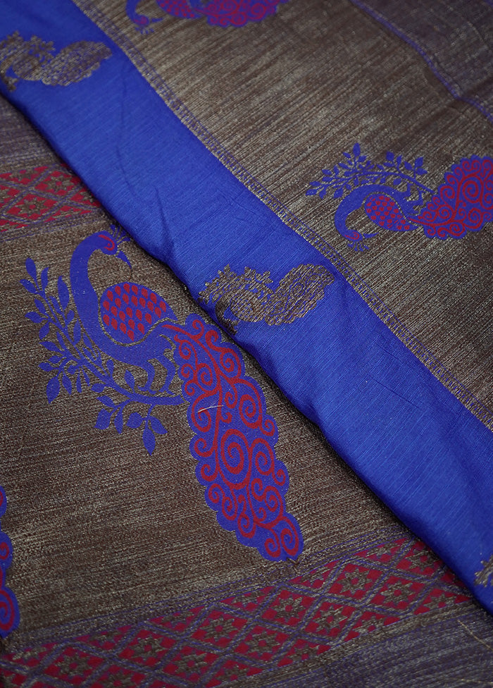 Blue Dupion Silk Saree With Blouse Piece - Indian Silk House Agencies