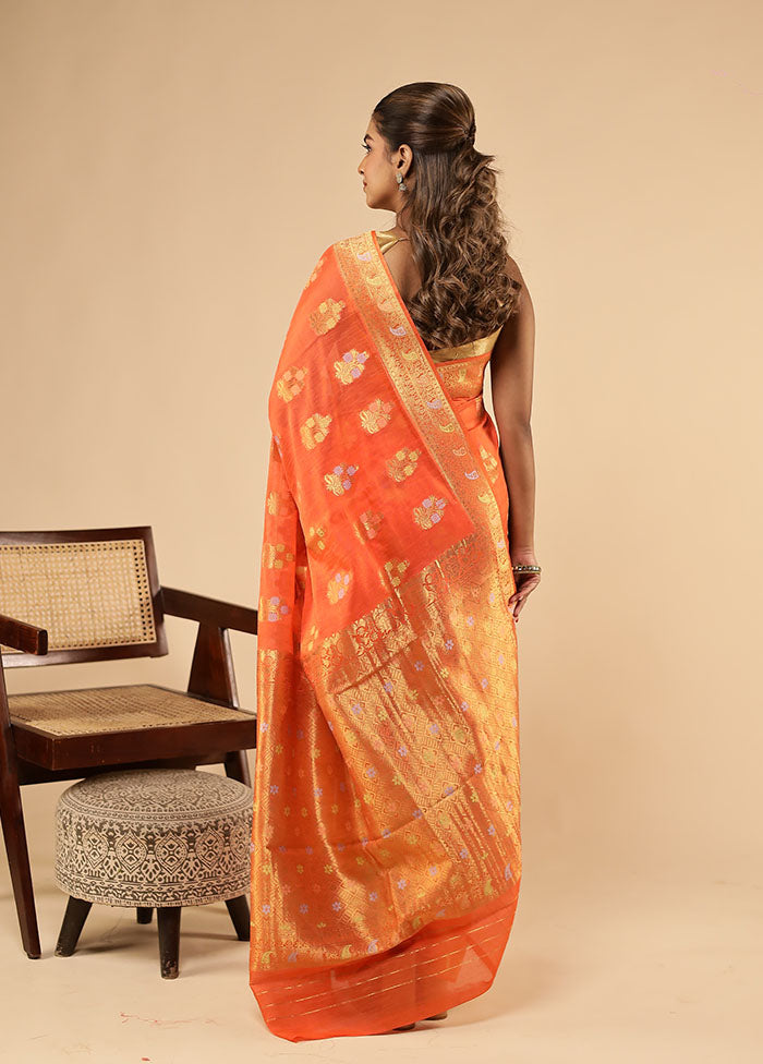 Orange Dupion Silk Saree With Blouse Piece