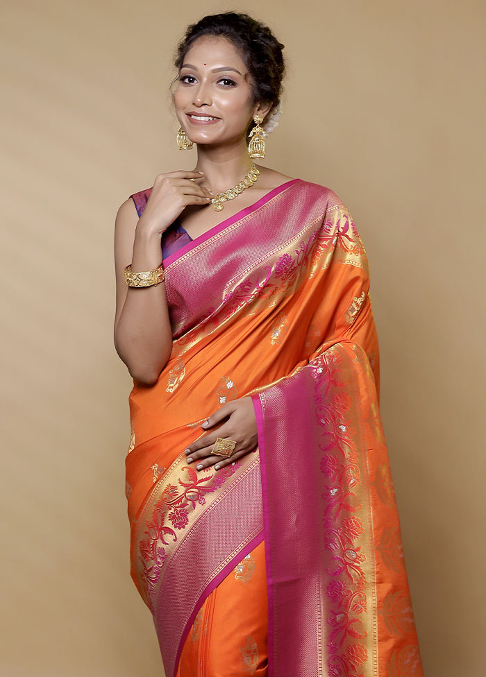 Rust Dupion Silk Saree With Blouse Piece