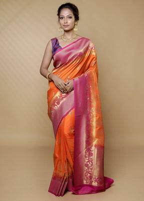 Rust Dupion Silk Saree With Blouse Piece