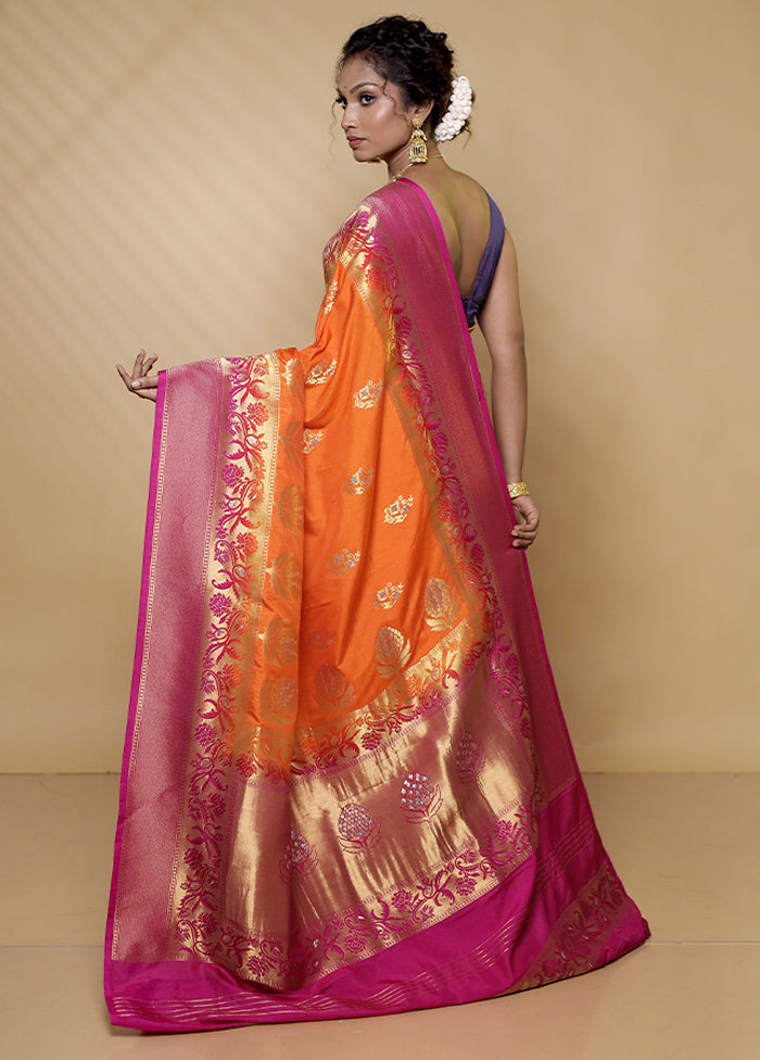 Rust Dupion Silk Saree With Blouse Piece