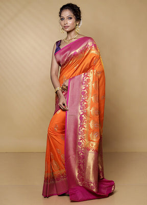 Rust Dupion Silk Saree With Blouse Piece