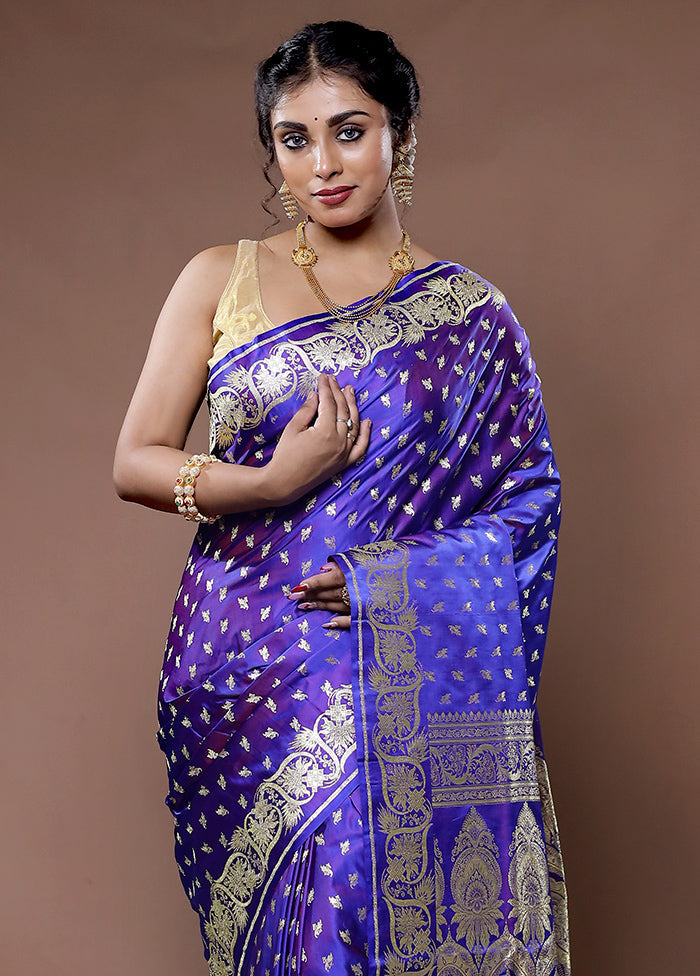 Purple Banarasi Pure Silk Saree With Blouse Piece - Indian Silk House Agencies