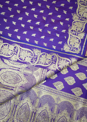 Purple Banarasi Pure Silk Saree With Blouse Piece - Indian Silk House Agencies