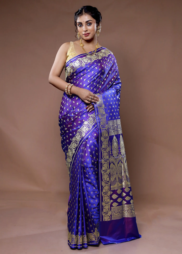 Purple Banarasi Pure Silk Saree With Blouse Piece - Indian Silk House Agencies