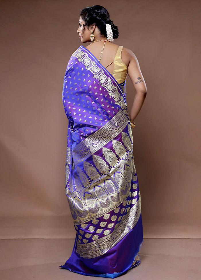 Purple Banarasi Pure Silk Saree With Blouse Piece - Indian Silk House Agencies