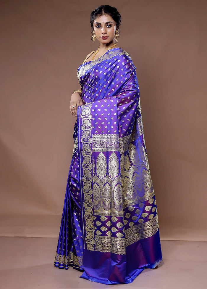 Purple Banarasi Pure Silk Saree With Blouse Piece - Indian Silk House Agencies