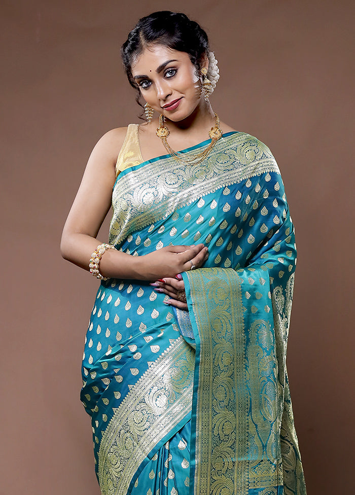 Green Banarasi Pure Silk Saree With Blouse Piece - Indian Silk House Agencies