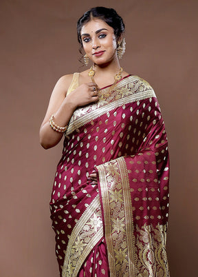 Maroon Banarasi Pure Silk Saree With Blouse Piece - Indian Silk House Agencies