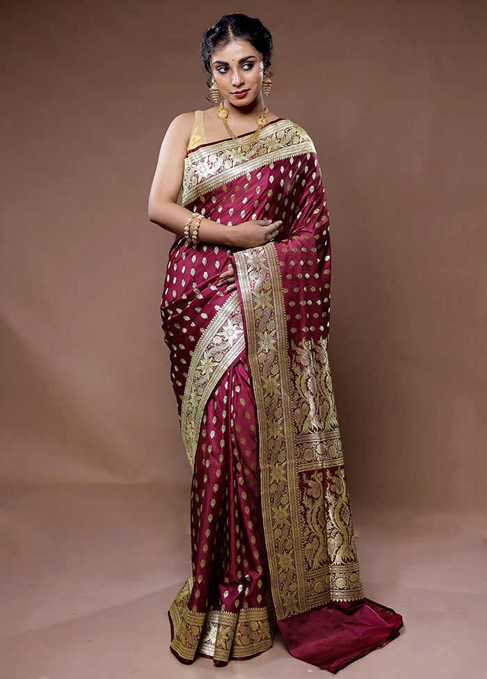 Maroon Banarasi Pure Silk Saree With Blouse Piece - Indian Silk House Agencies