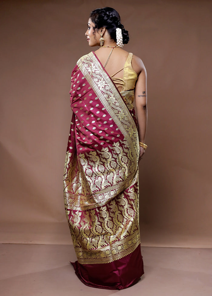 Maroon Banarasi Pure Silk Saree With Blouse Piece - Indian Silk House Agencies