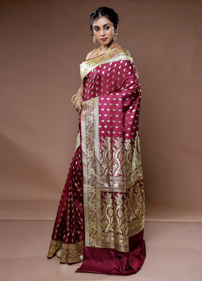 Maroon Banarasi Pure Silk Saree With Blouse Piece - Indian Silk House Agencies