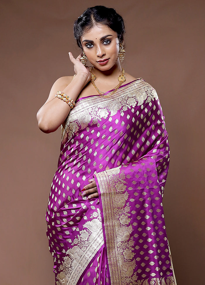 Purple Banarasi Pure Silk Saree With Blouse Piece - Indian Silk House Agencies