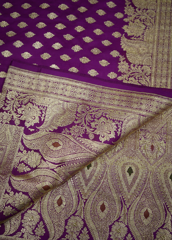 Purple Banarasi Pure Silk Saree With Blouse Piece - Indian Silk House Agencies