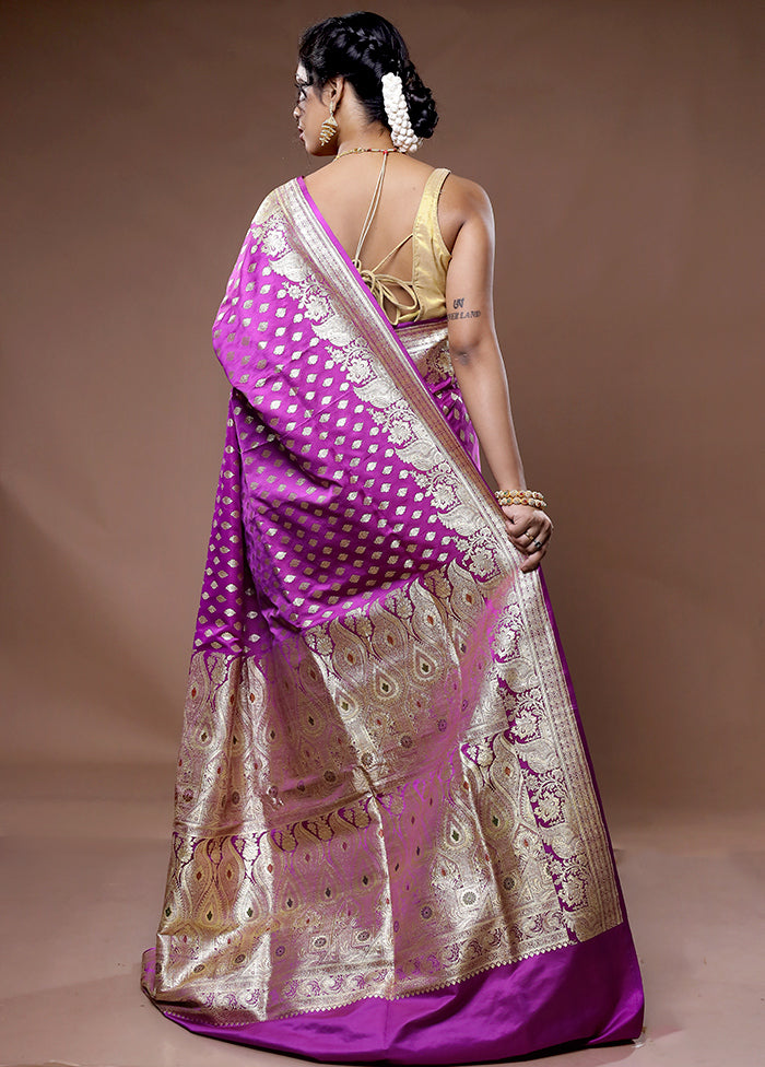 Purple Banarasi Pure Silk Saree With Blouse Piece - Indian Silk House Agencies