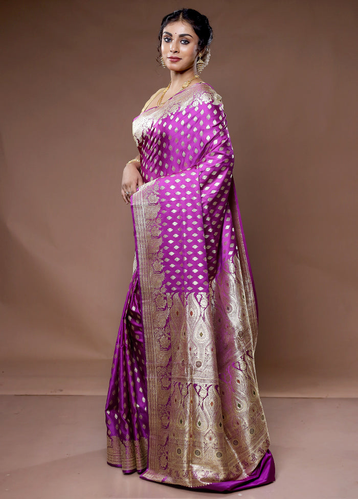 Purple Banarasi Pure Silk Saree With Blouse Piece - Indian Silk House Agencies