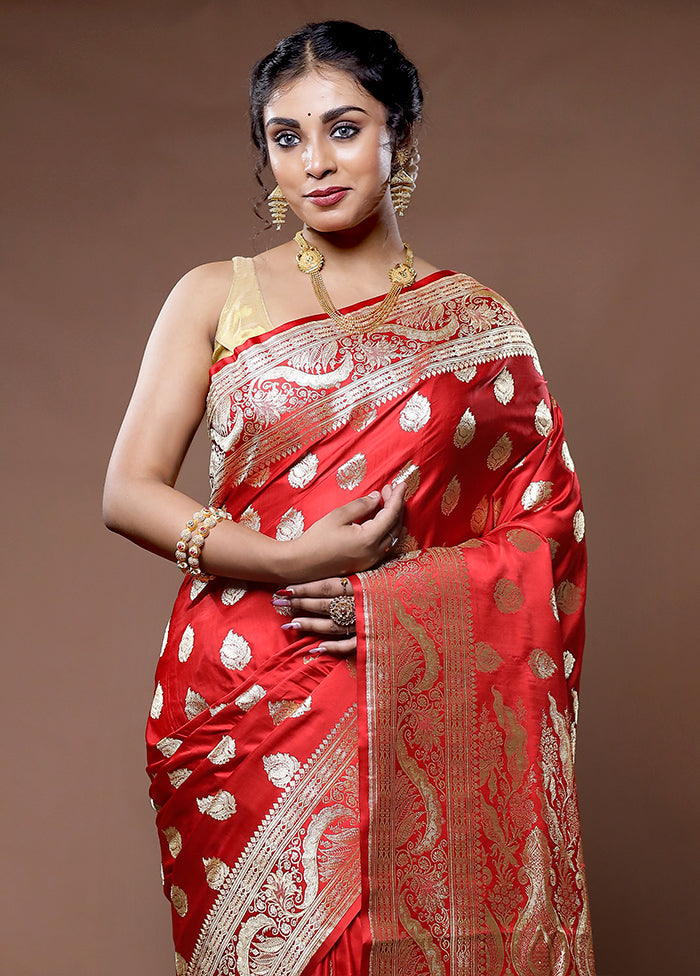 Red Banarasi Pure Silk Saree With Blouse Piece - Indian Silk House Agencies