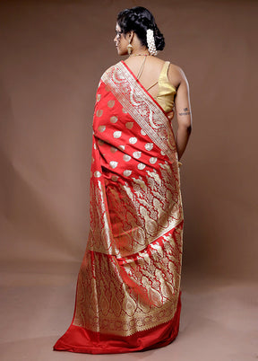 Red Banarasi Pure Silk Saree With Blouse Piece - Indian Silk House Agencies