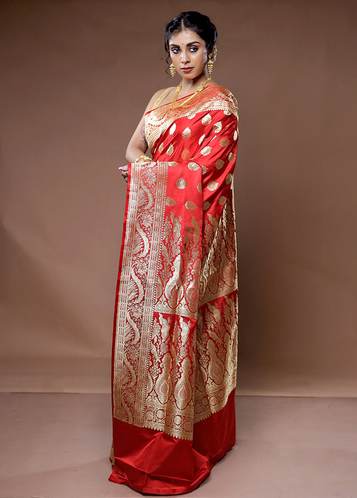 Red Banarasi Pure Silk Saree With Blouse Piece - Indian Silk House Agencies