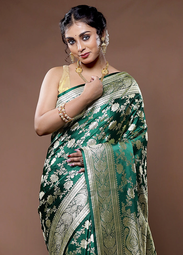 Green Banarasi Pure Silk Saree With Blouse Piece - Indian Silk House Agencies