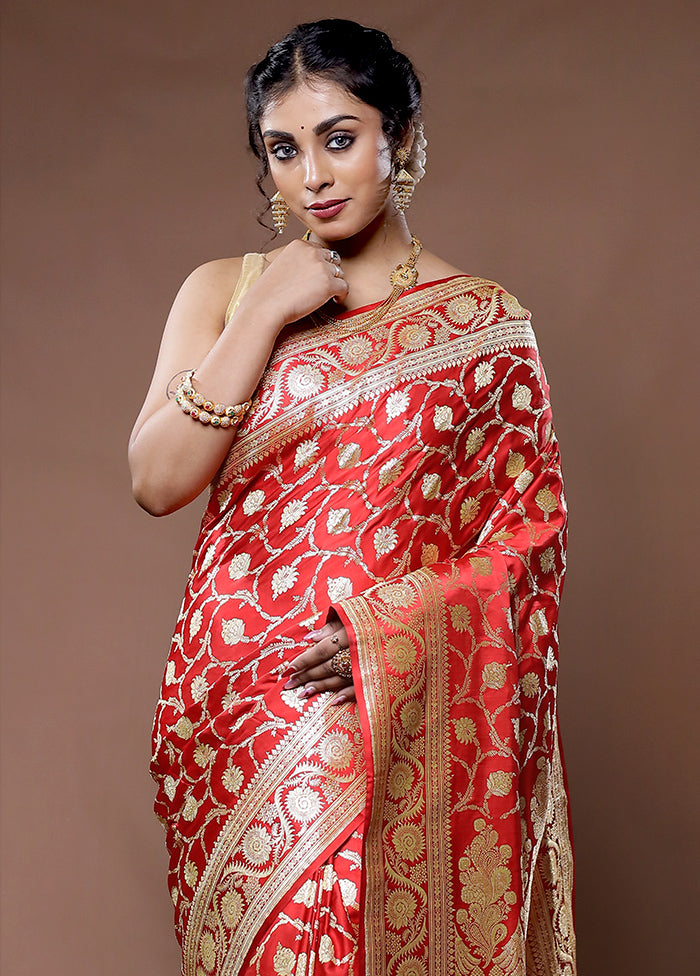 Red Banarasi Pure Silk Saree With Blouse Piece - Indian Silk House Agencies