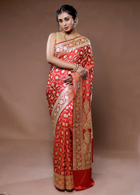 Red Banarasi Pure Silk Saree With Blouse Piece - Indian Silk House Agencies