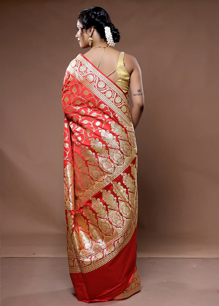 Red Banarasi Pure Silk Saree With Blouse Piece - Indian Silk House Agencies