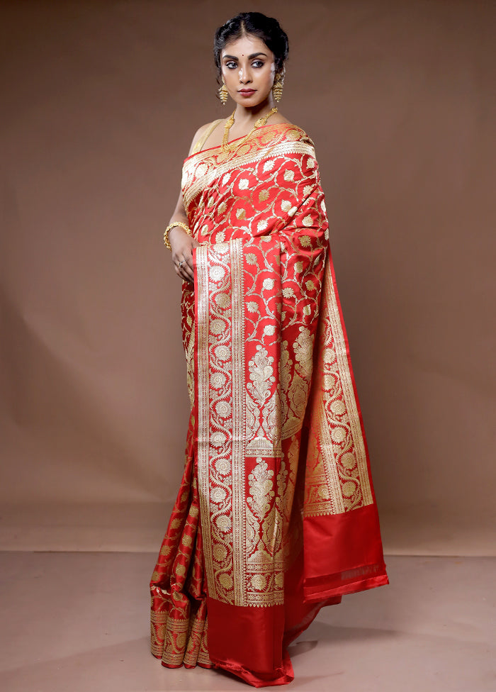 Red Banarasi Pure Silk Saree With Blouse Piece - Indian Silk House Agencies