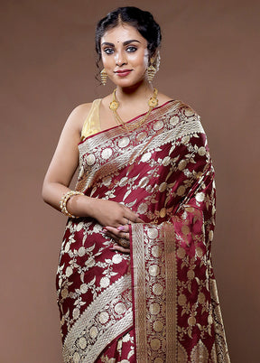 Brown Banarasi Pure Silk Saree With Blouse Piece - Indian Silk House Agencies