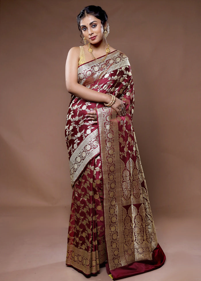 Brown Banarasi Pure Silk Saree With Blouse Piece - Indian Silk House Agencies