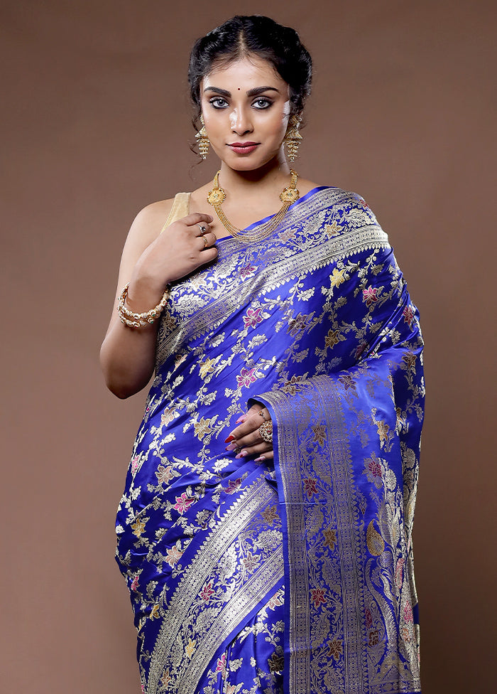 Blue Banarasi Pure Silk Saree With Blouse Piece - Indian Silk House Agencies