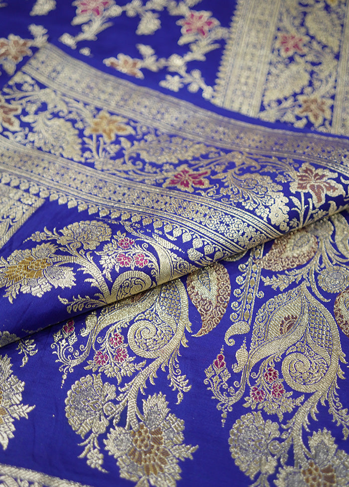 Blue Banarasi Pure Silk Saree With Blouse Piece - Indian Silk House Agencies