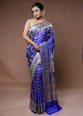 Blue Banarasi Pure Silk Saree With Blouse Piece - Indian Silk House Agencies