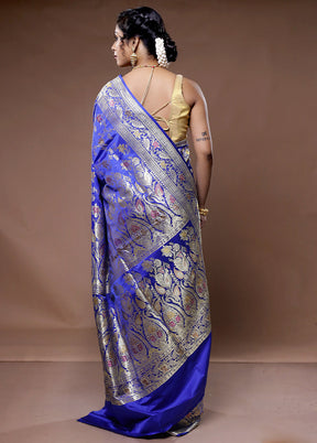 Blue Banarasi Pure Silk Saree With Blouse Piece - Indian Silk House Agencies