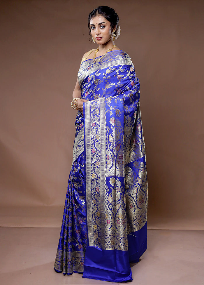 Blue Banarasi Pure Silk Saree With Blouse Piece - Indian Silk House Agencies