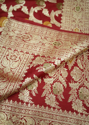 Maroon Banarasi Pure Silk Saree With Blouse Piece - Indian Silk House Agencies