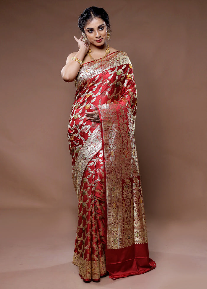 Maroon Banarasi Pure Silk Saree With Blouse Piece - Indian Silk House Agencies