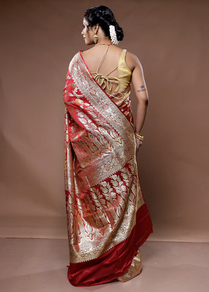 Maroon Banarasi Pure Silk Saree With Blouse Piece - Indian Silk House Agencies