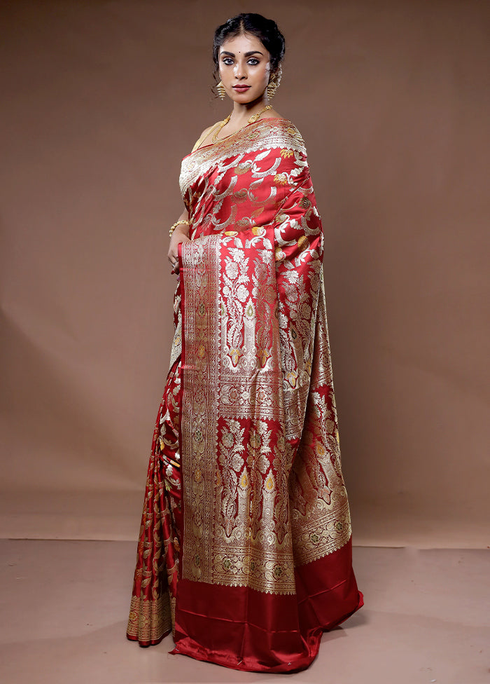 Maroon Banarasi Pure Silk Saree With Blouse Piece - Indian Silk House Agencies