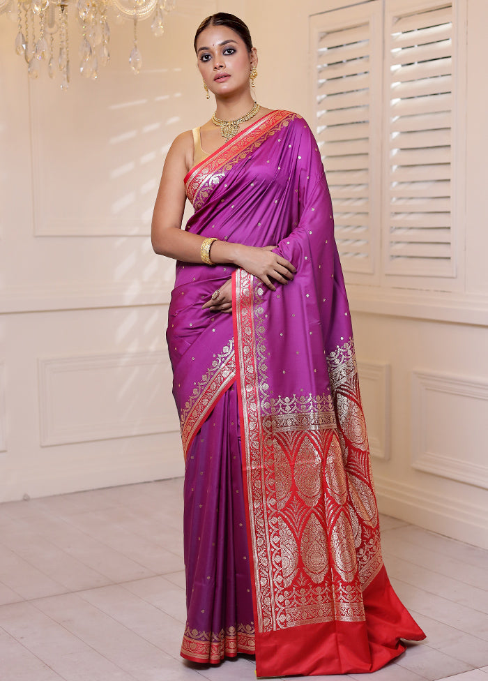 Pink Banarasi Silk Saree With Blouse Piece