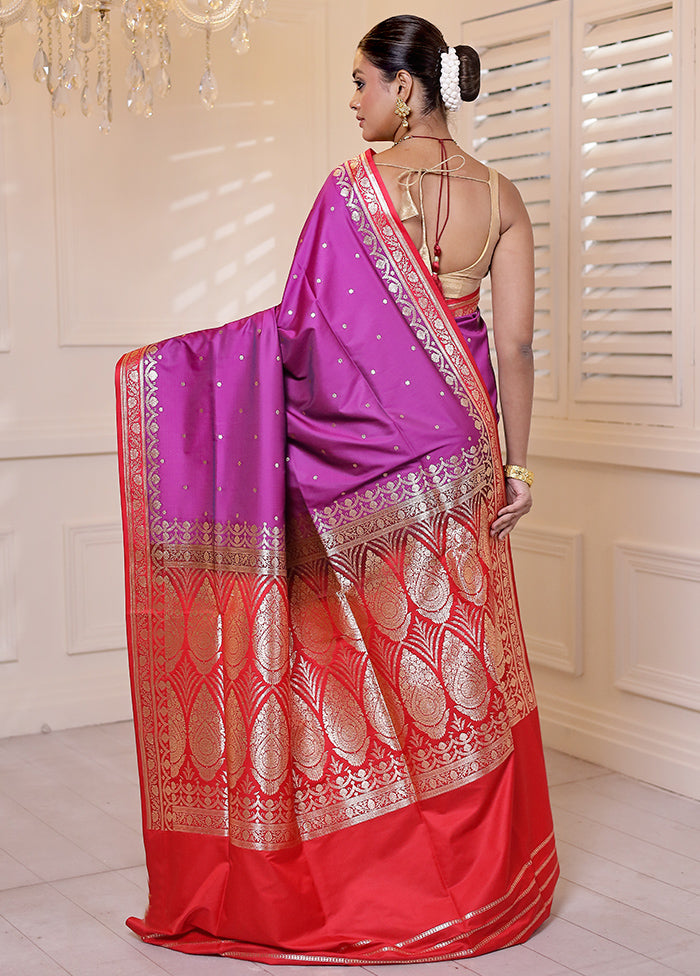 Pink Banarasi Silk Saree With Blouse Piece